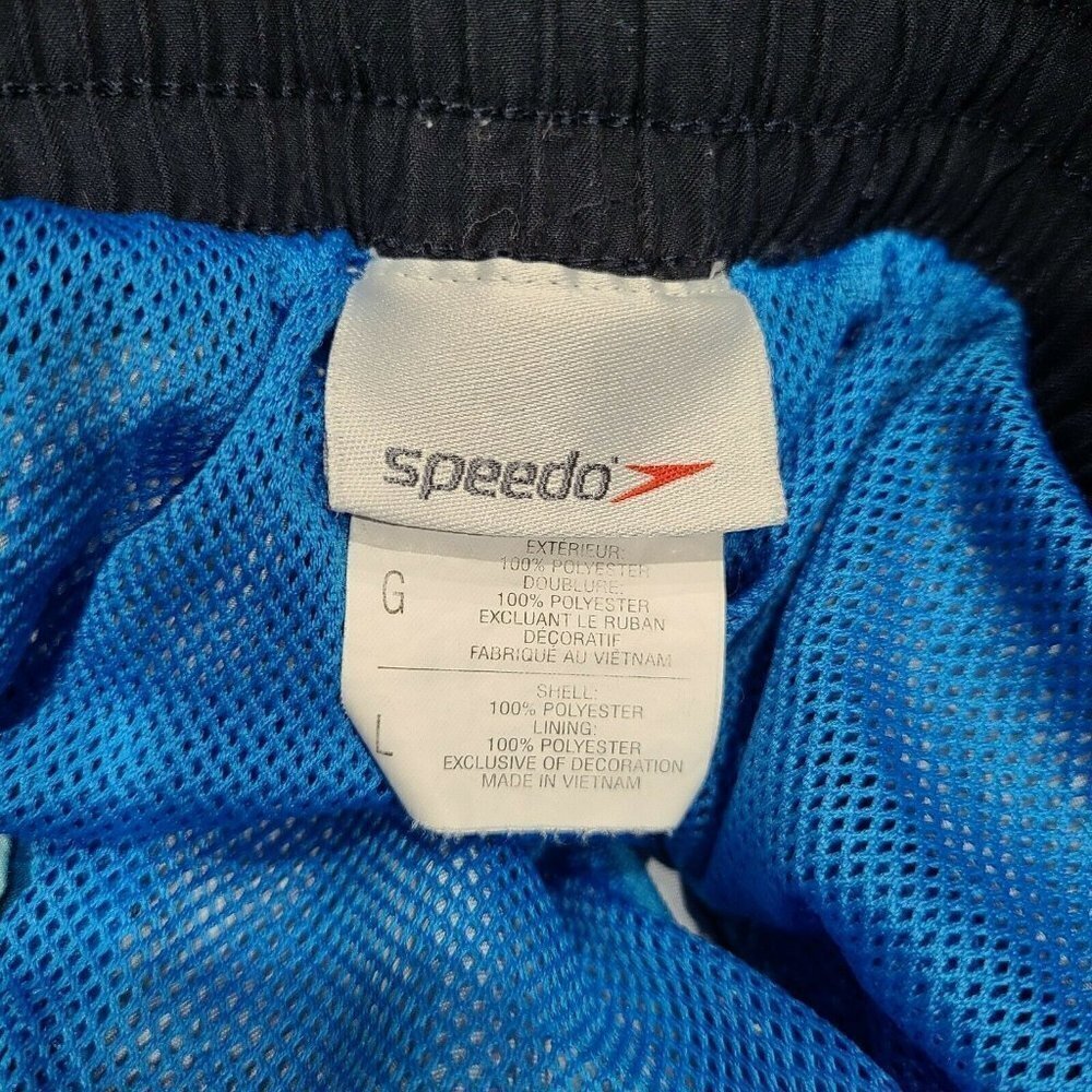 SPEEDO Swim Trunks/ Board Shorts mens large Black Blue And White plaid Pockets - Picture 4 of 4
